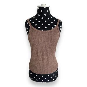 Vintage Metallic Bronze Ribbed Knit Tank Top‎ Y2K Stretch Cami XS S